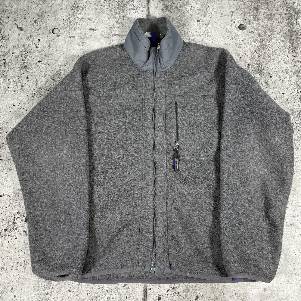 Vintage Patagonia Jacket Mens Medium Gray Fleece Full Zip USA Windbreaker 90s